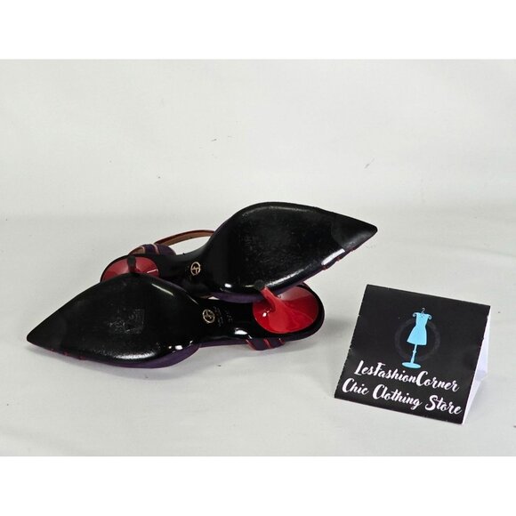 Giorgio Armani Women's Purple/Red Suede Stiletto Heels Ankle Strap Sz 7 US 101 - Picture 13 of 16